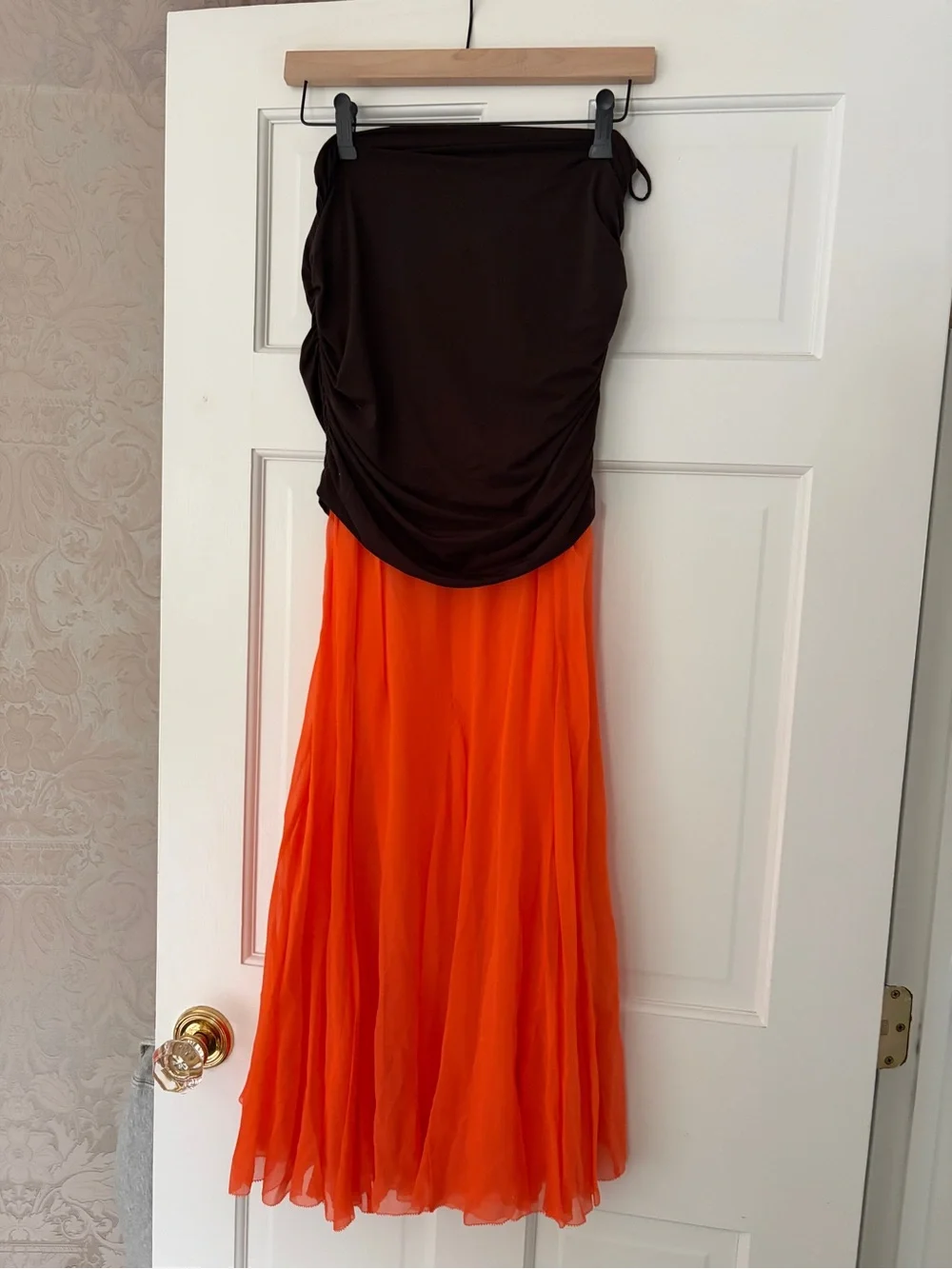 Sheer  Brown Waist & Orange Skirt Mesh Tory Burch Runway 4 Spring 23